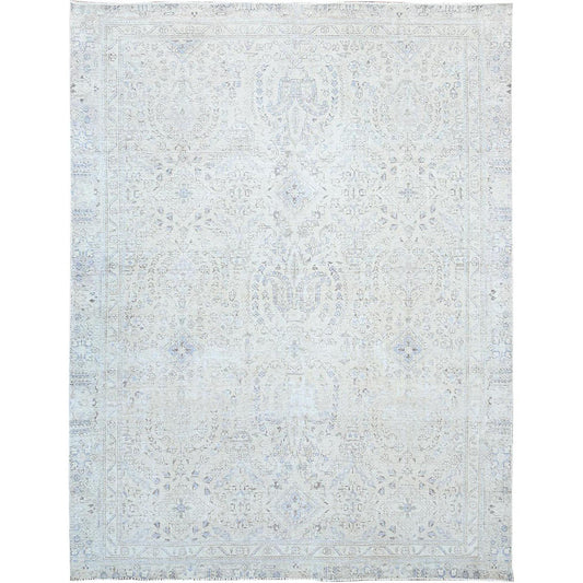 Overdyed & Vintage Wool Hand Knotted Rug Ivory Ivory 9.0X10.11 -O086188