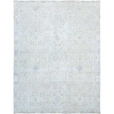 Overdyed & Vintage Wool Hand Knotted Rug Ivory Ivory 9.0X10.11 -O086188