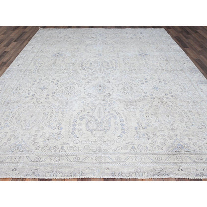 Overdyed & Vintage Wool Hand Knotted Rug Ivory Ivory 9.0X10.11 -O086188