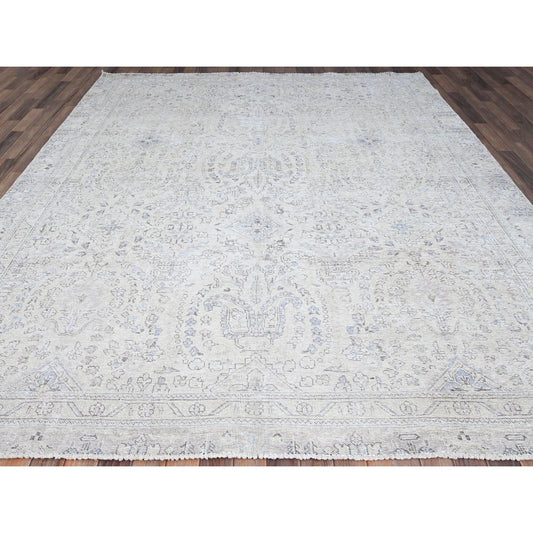 Overdyed & Vintage Wool Hand Knotted Rug Ivory Ivory 9.0X10.11 -O086188