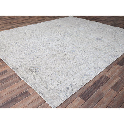 Overdyed & Vintage Wool Hand Knotted Rug Ivory Ivory 9.0X10.11 -O086188