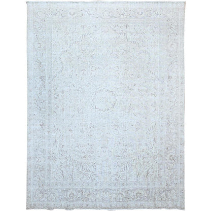 Overdyed & Vintage Wool Hand Knotted Rug Ivory Ivory 9.4X12.1 -O086192