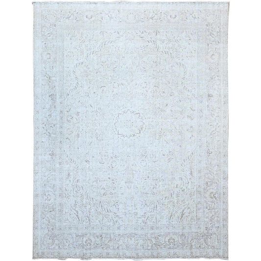 Overdyed & Vintage Wool Hand Knotted Rug Ivory Ivory 9.4X12.1 -O086192