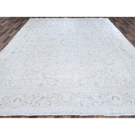 Overdyed & Vintage Wool Hand Knotted Rug Ivory Ivory 9.4X12.1 -O086192