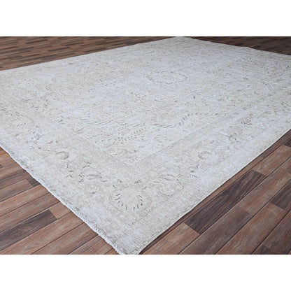 Overdyed & Vintage Wool Hand Knotted Rug Ivory Ivory 9.4X12.1 -O086192