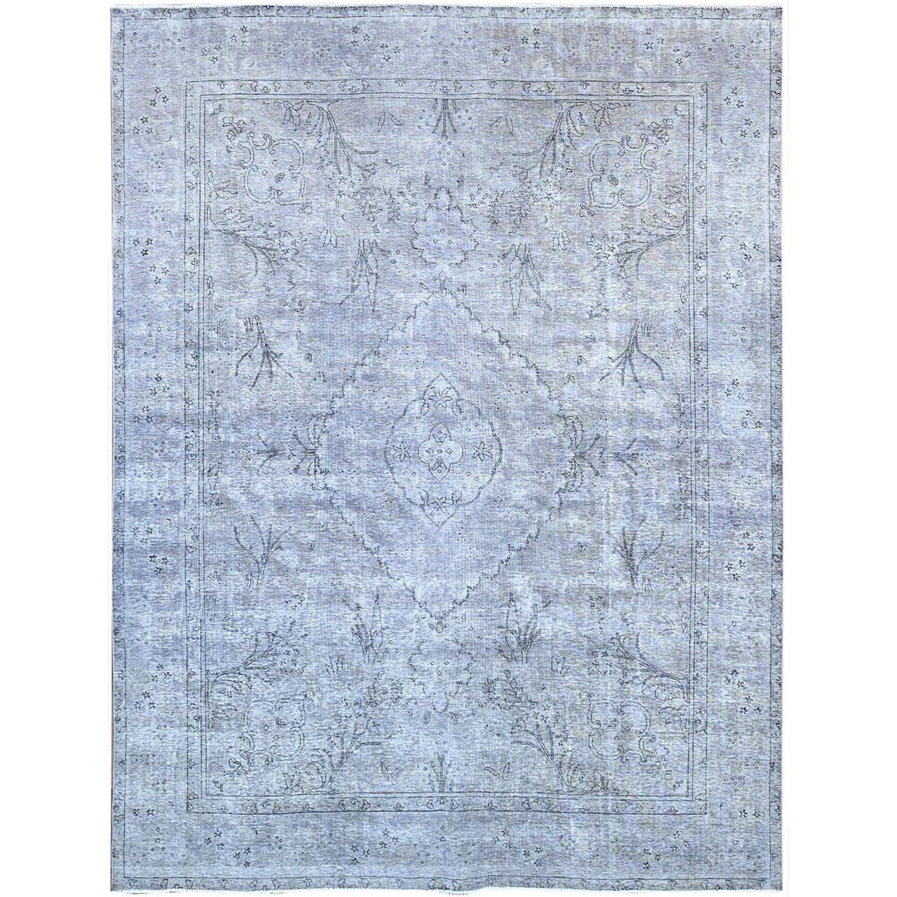Gray 9'6" x 12'4" Overdyed & Vintage Hand knotted Wool Rug - Sku: O086193