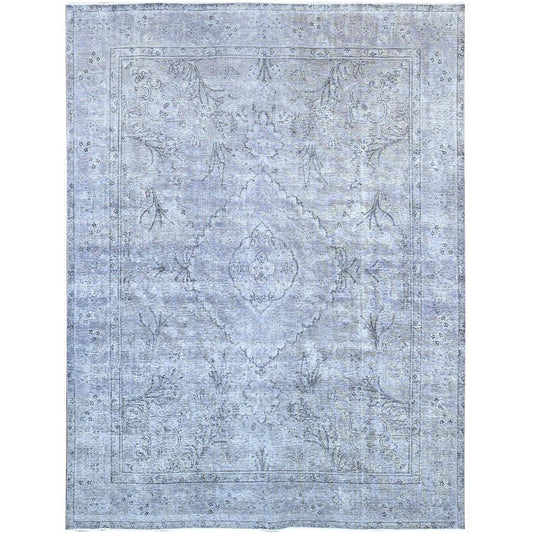 Overdyed & Vintage Wool Hand Knotted Rug Grey Gray 9.6X12.4 -O086193