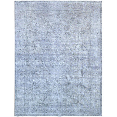 Overdyed & Vintage Wool Hand Knotted Rug Grey Gray 9.6X12.4 -O086193