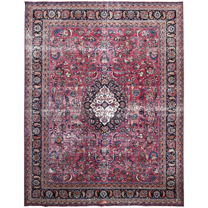 Overdyed & Vintage Wool Hand Knotted Rug Red Blue 10.0X12.7 -O086195