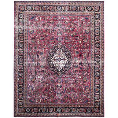 Overdyed & Vintage Wool Hand Knotted Rug Red Blue 10.0X12.7 -O086195