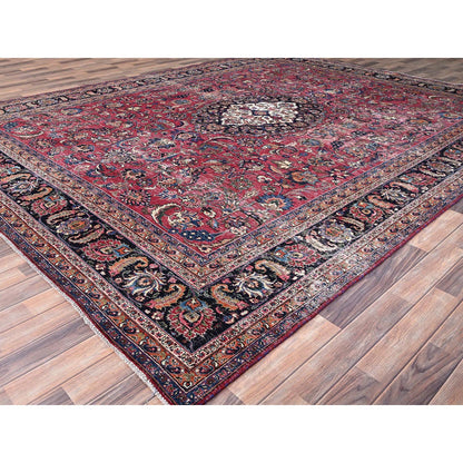 Overdyed & Vintage Wool Hand Knotted Rug Red Blue 10.0X12.7 -O086195