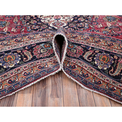 Overdyed & Vintage Wool Hand Knotted Rug Red Blue 10.0X12.7 -O086195