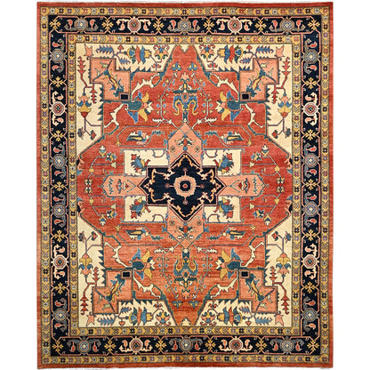 Heriz Wool Hand Knotted Rug Red Blue 8.2X9.11 -O086201