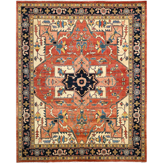 Heriz Wool Hand Knotted Rug Red Blue 8.2X9.11 -O086201