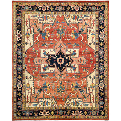Heriz Wool Hand Knotted Rug Red Blue 8.2X9.11 -O086201