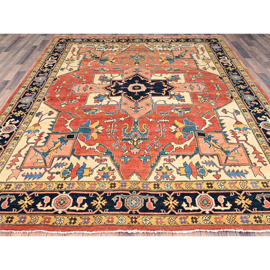Heriz Wool Hand Knotted Rug Red Blue 8.2X9.11 -O086201