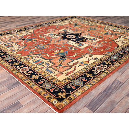 Heriz Wool Hand Knotted Rug Red Blue 8.2X9.11 -O086201