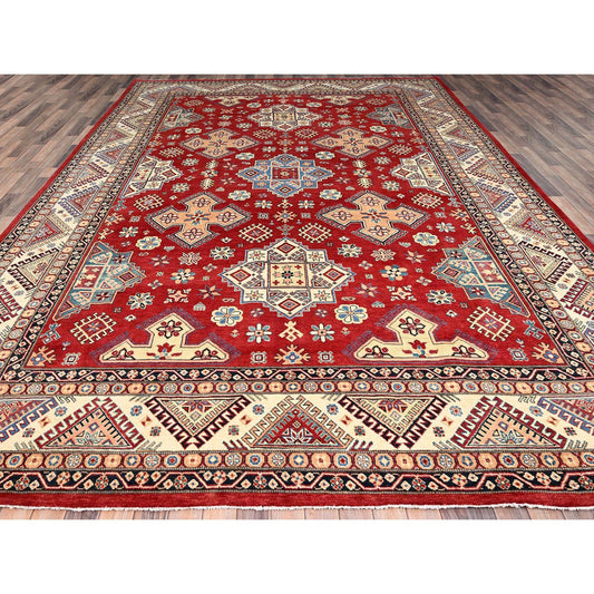 Kazak Wool Hand Knotted Rug Red Ivory 10.1X13.9 -O086207
