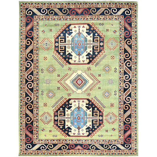 Kazak Wool Hand Knotted Rug Green Blue 9.1X11.10 -O086211