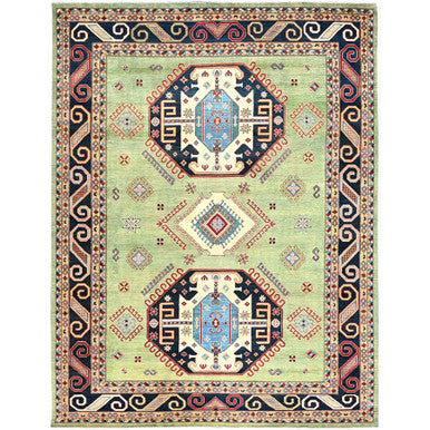 Kazak Wool Hand Knotted Rug Green Blue 9.1X11.10 -O086211