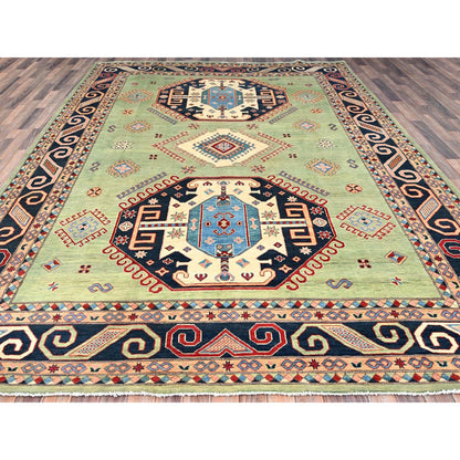 Kazak Wool Hand Knotted Rug Green Blue 9.1X11.10 -O086211