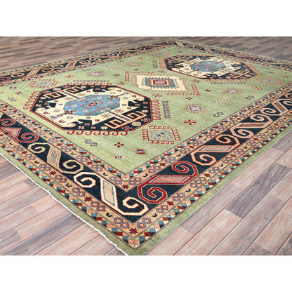 Kazak Wool Hand Knotted Rug Green Blue 9.1X11.10 -O086211