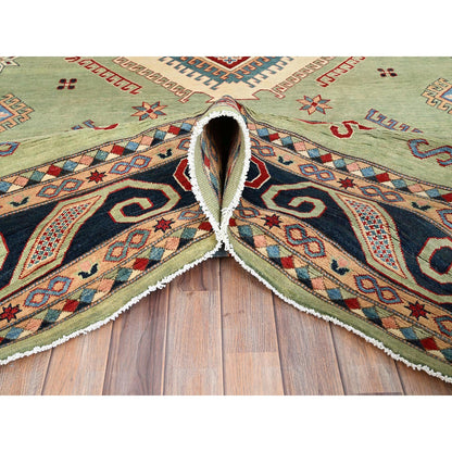 Kazak Wool Hand Knotted Rug Green Blue 9.1X11.10 -O086211