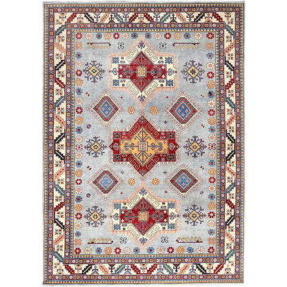 Kazak Wool Hand Knotted Rug Grey Ivory 9.10X13.8 -O086213