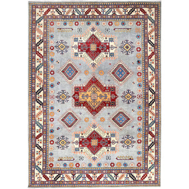 Kazak Wool Hand Knotted Rug Grey Ivory 9.10X13.8 -O086213