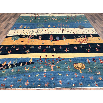 Tribal & Geometric Wool Hand Knotted Rug Blue No Border 8.0X9.7 -O086214