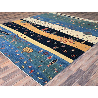 Tribal & Geometric Wool Hand Knotted Rug Blue No Border 8.0X9.7 -O086214