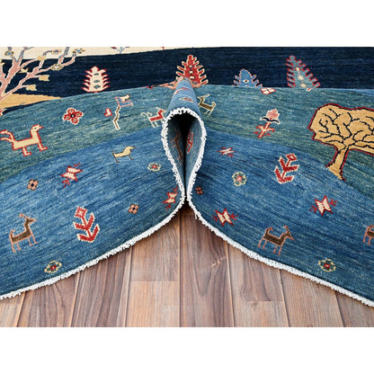 Tribal & Geometric Wool Hand Knotted Rug Blue No Border 8.0X9.7 -O086214