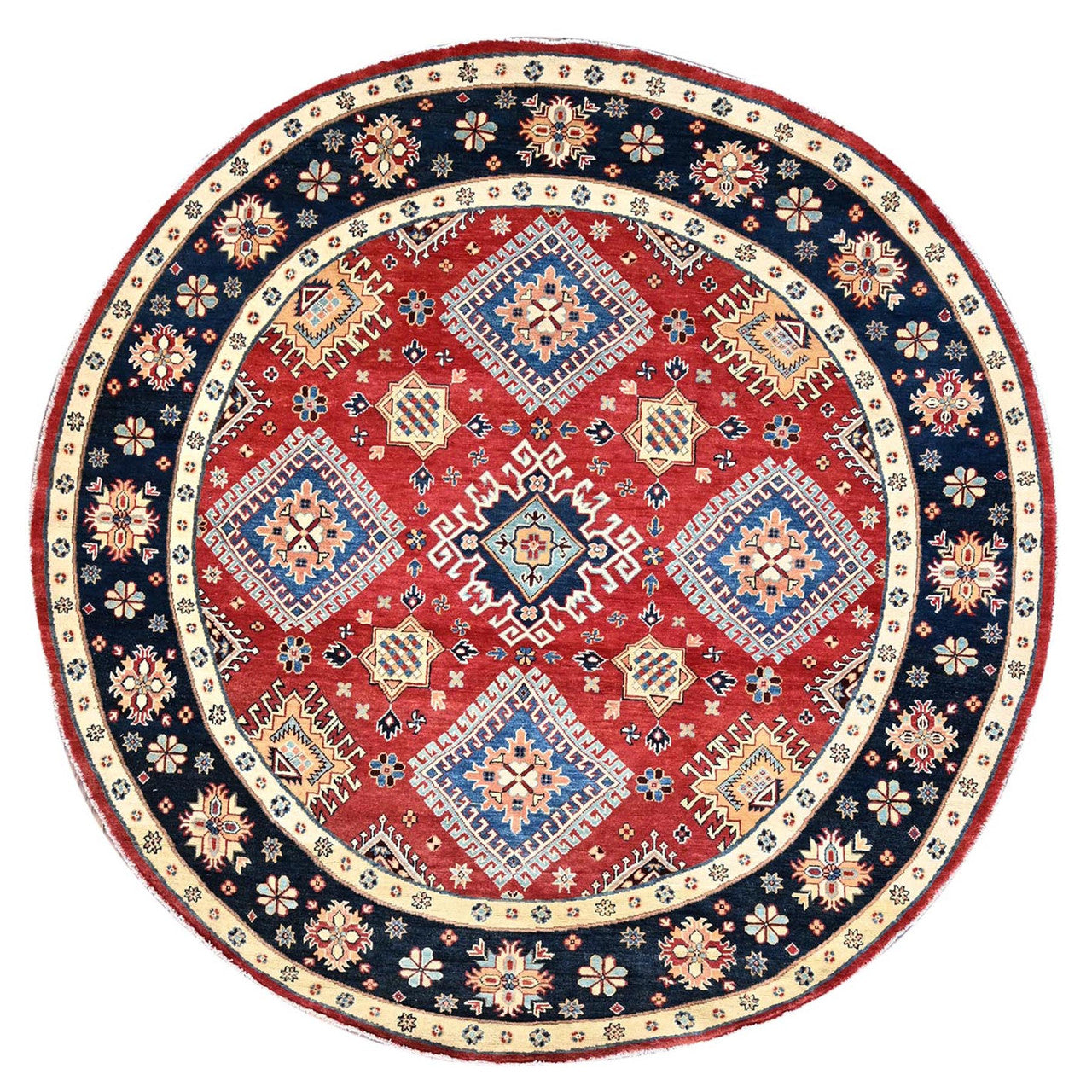 Kazak Wool Hand Knotted Rug Red Blue 7.9X7.10 -O086217