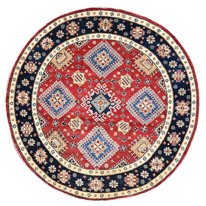 Kazak Wool Hand Knotted Rug Red Blue 7.9X7.10 -O086217