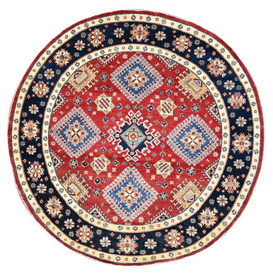 Kazak Wool Hand Knotted Rug Red Blue 7.9X7.10 -O086217