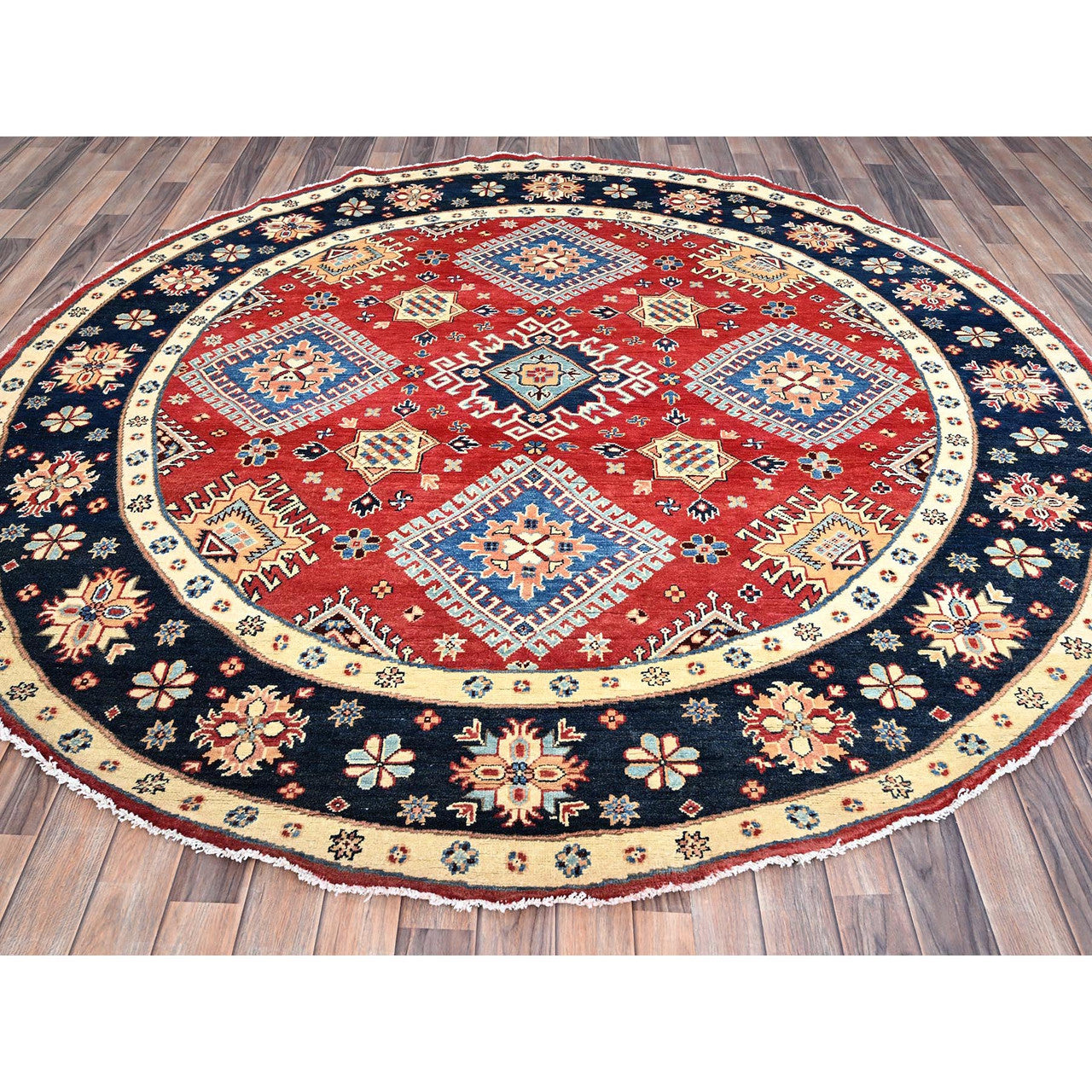 Kazak Wool Hand Knotted Rug Red Blue 7.9X7.10 -O086217