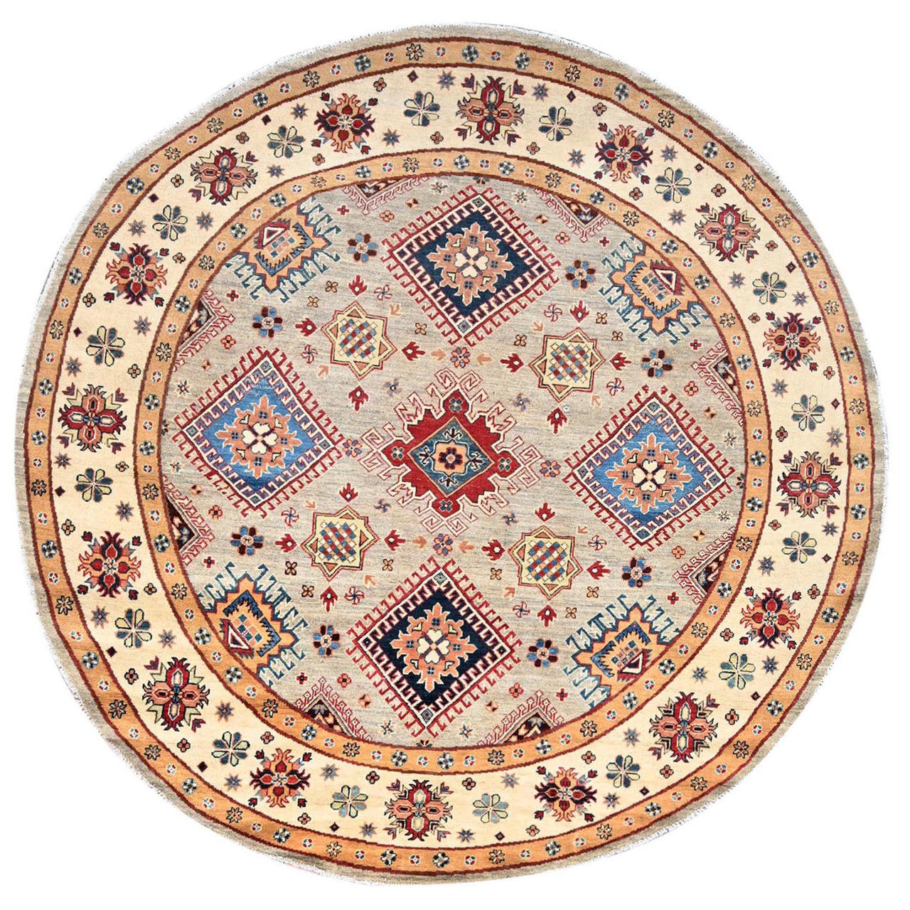 Kazak Wool Hand Knotted Rug Brown Ivory 7.10X7.10 -O086220