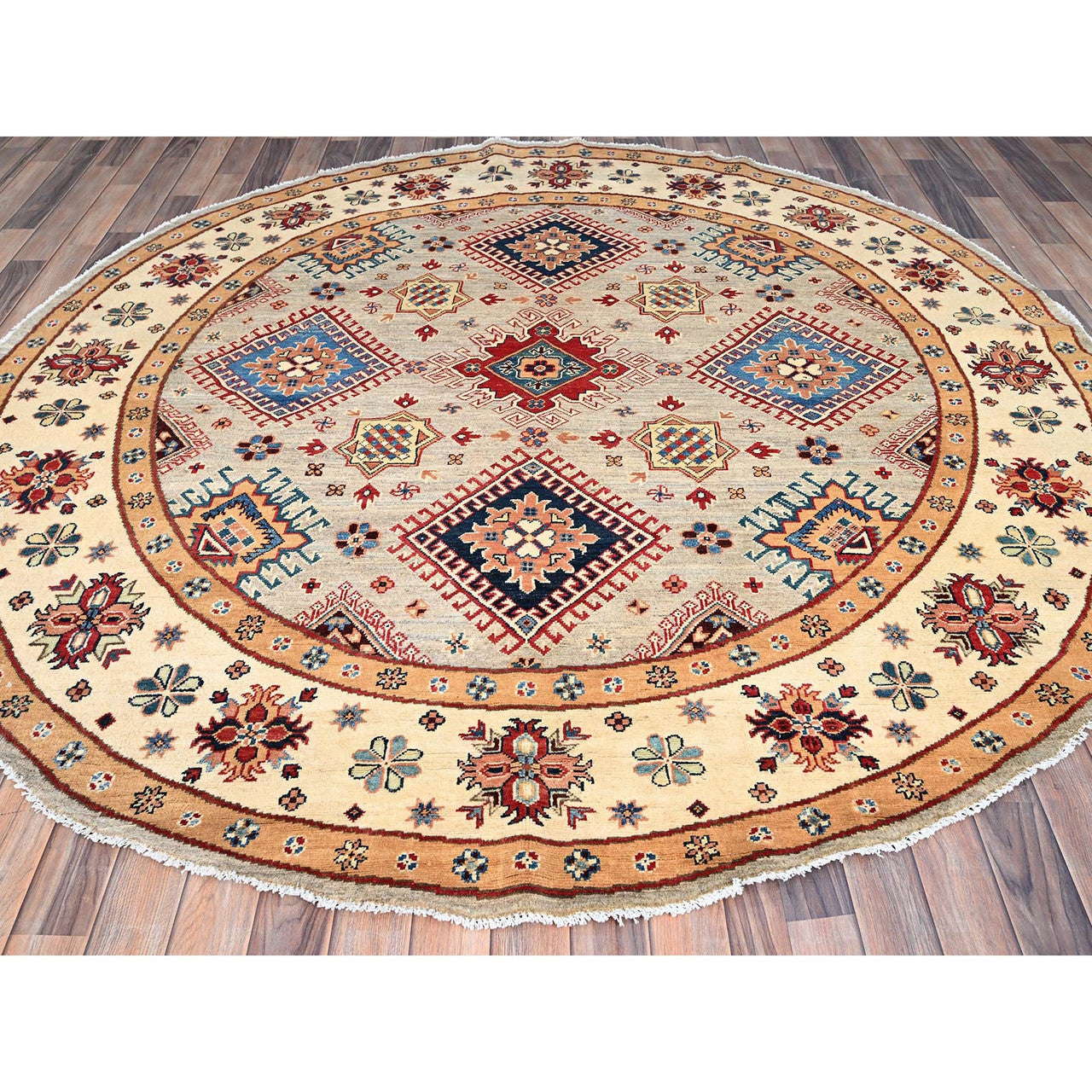 Kazak Wool Hand Knotted Rug Brown Ivory 7.10X7.10 -O086220