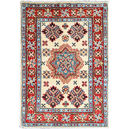 Kazak Wool Hand Knotted Rug Ivory Red 2.1X3.1 -O086222