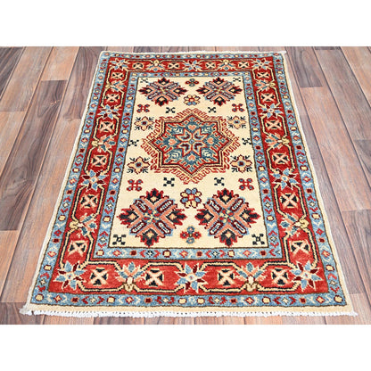 Kazak Wool Hand Knotted Rug Ivory Red 2.1X3.1 -O086222
