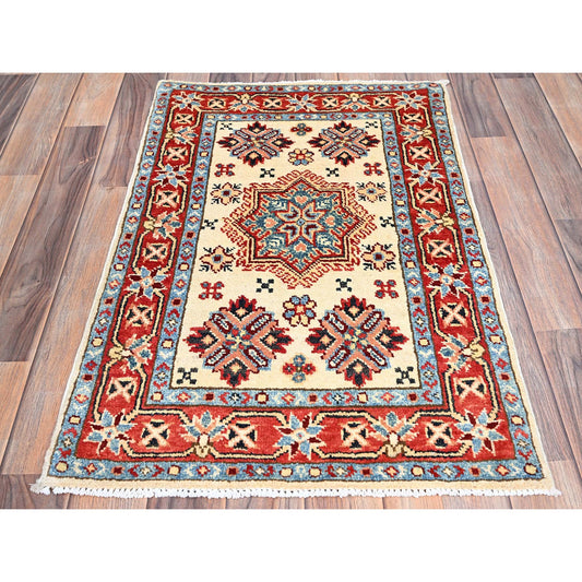 Kazak Wool Hand Knotted Rug Ivory Red 2.1X3.1 -O086222