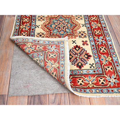 Kazak Wool Hand Knotted Rug Ivory Red 2.1X3.1 -O086222