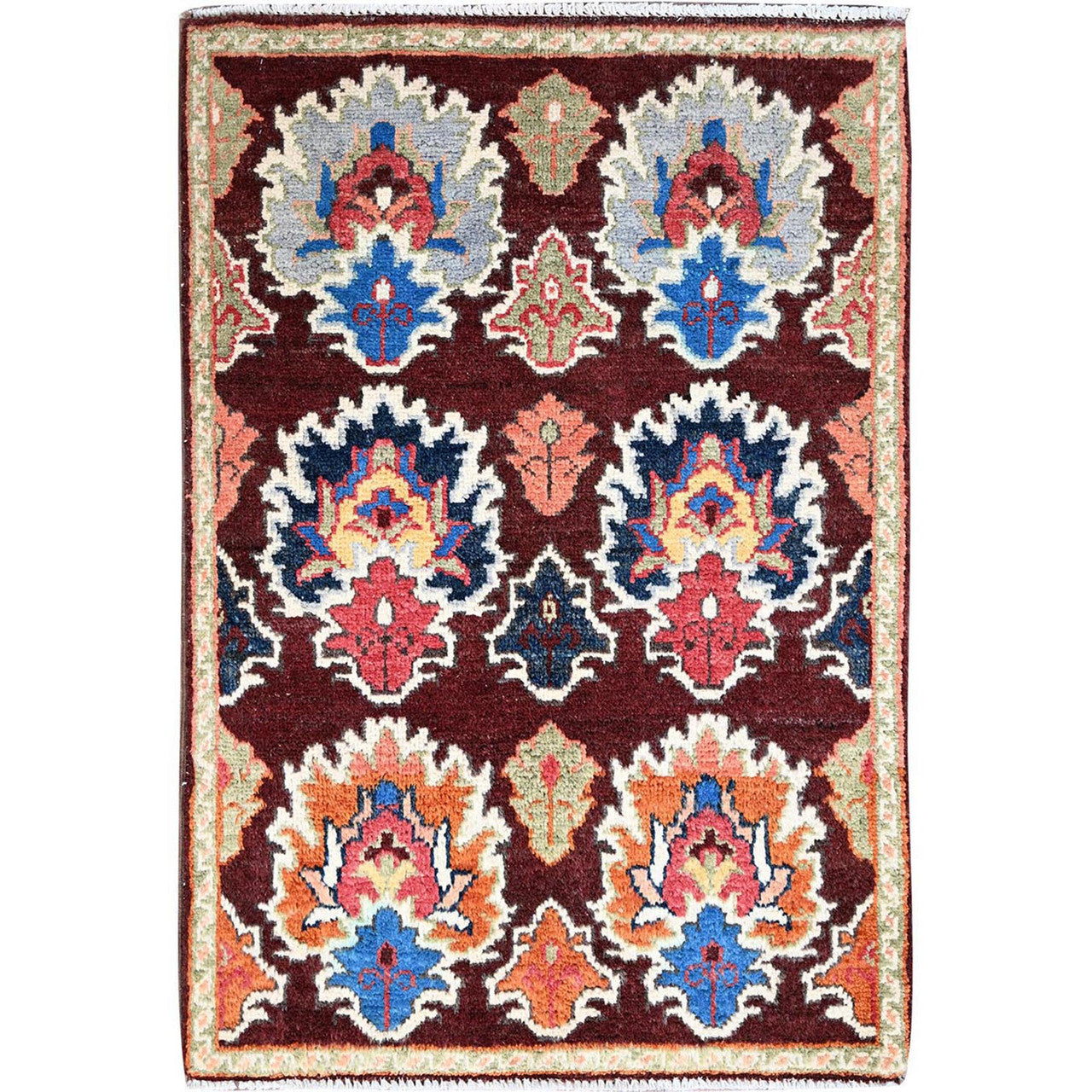 Brown 2'0" x 2'11" Kazak Hand knotted Wool Rug - Sku: O086225