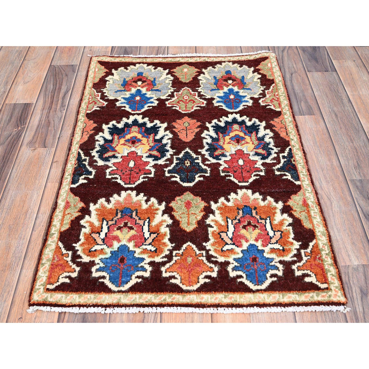 Brown 2'0" x 2'11" Kazak Hand knotted Wool Rug - Sku: O086225