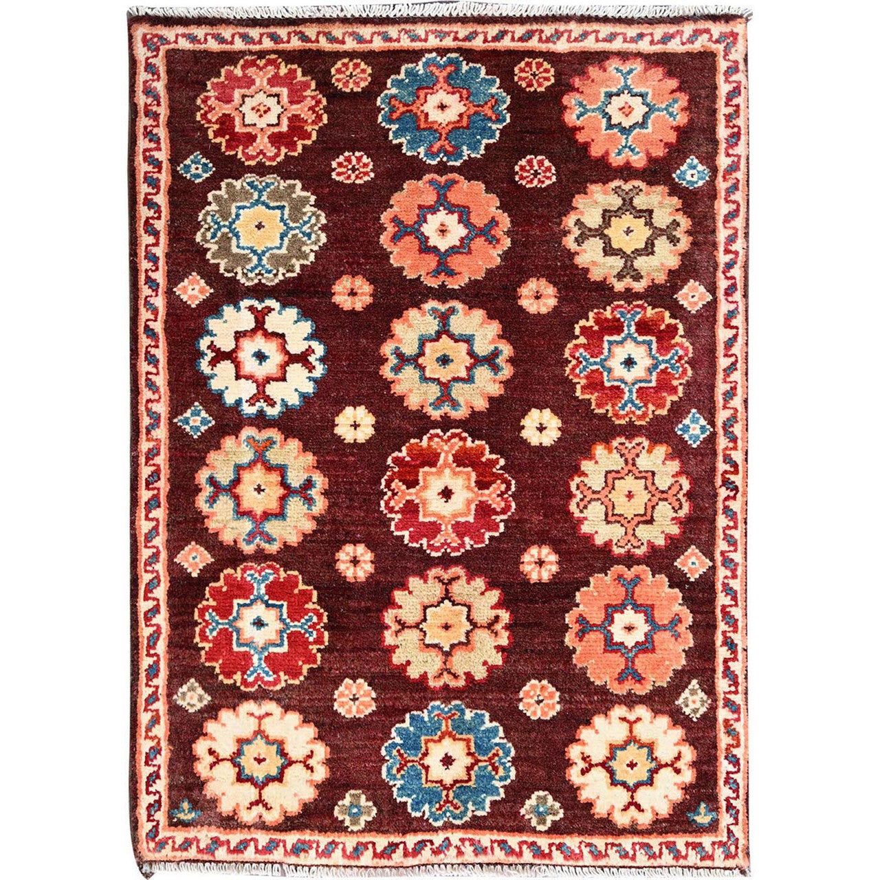 Brown 2'0" x 2'10" Kazak Hand knotted Wool Rug - Sku: O086241