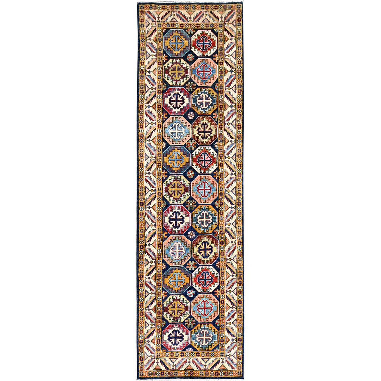 Blue 2'7" x 9'6" Kazak Hand knotted Wool Rug - Sku: O086248