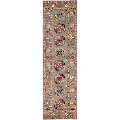 Kazak Wool Hand Knotted Rug Grey Gray 2.8X9.7 -O086250