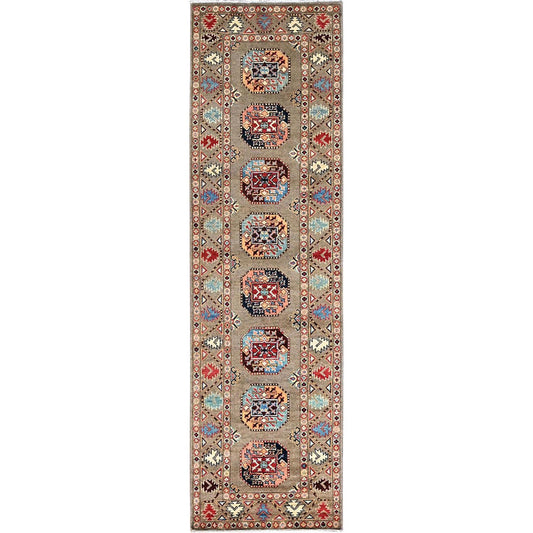 Kazak Wool Hand Knotted Rug Grey Gray 2.8X9.7 -O086250