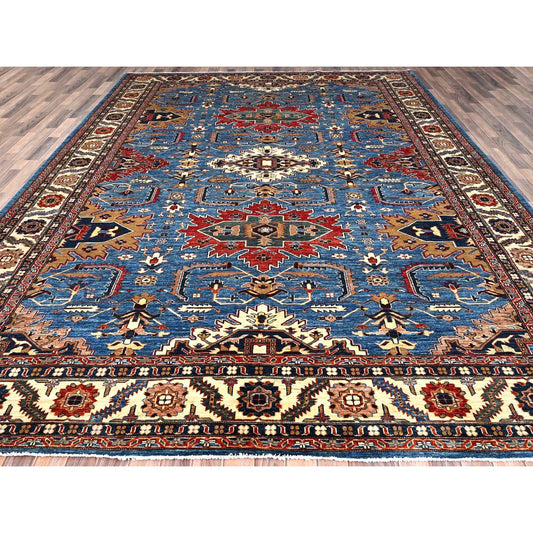 Kazak Wool Hand Knotted Rug Blue Ivory 9.11X13.4 -O086266