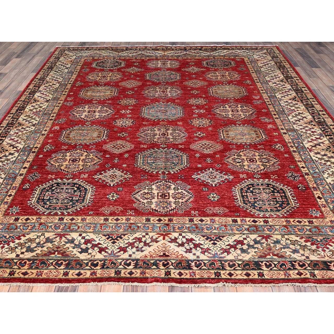 Red 8'4" x 9'10" Kazak Hand knotted Wool Rug - Sku: O086267